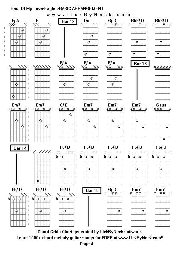 Chord Grids Chart of chord melody fingerstyle guitar song-Best Of My Love-Eagles-BASIC ARRANGEMENT,generated by LickByNeck software.